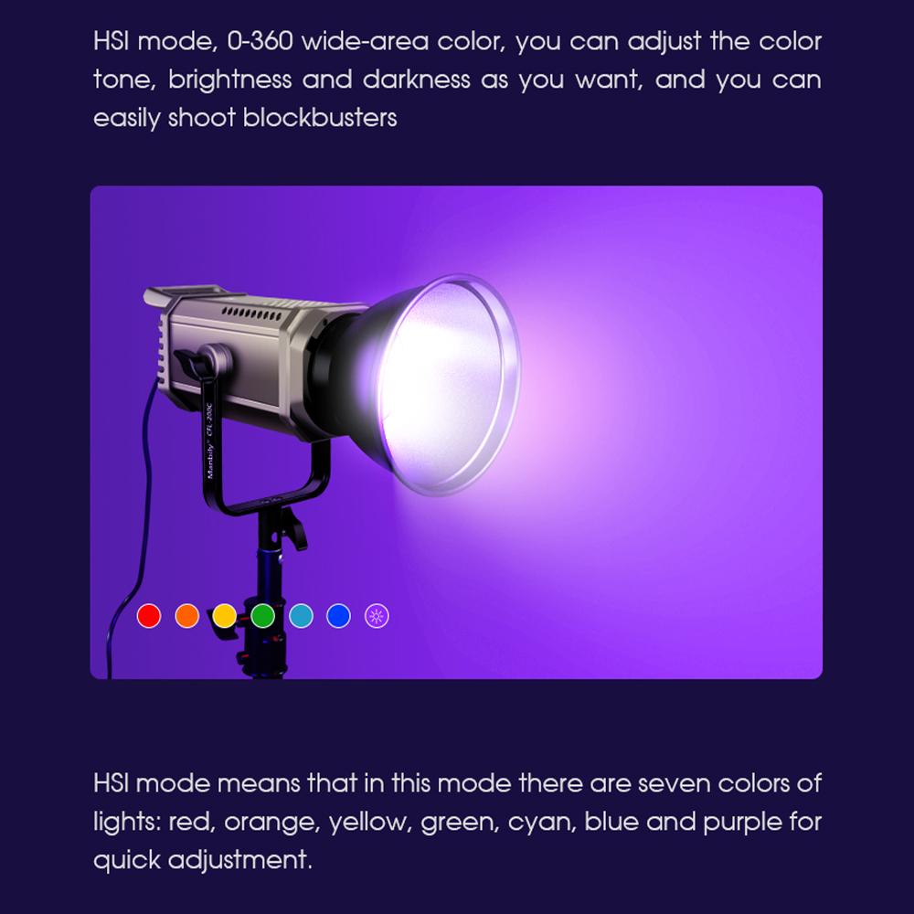 Manbily CFL-200C 200 Вт RGB светодиодный студийный видеосвет непрерывного света 3000K-6500K для фотосъемки RGB COB