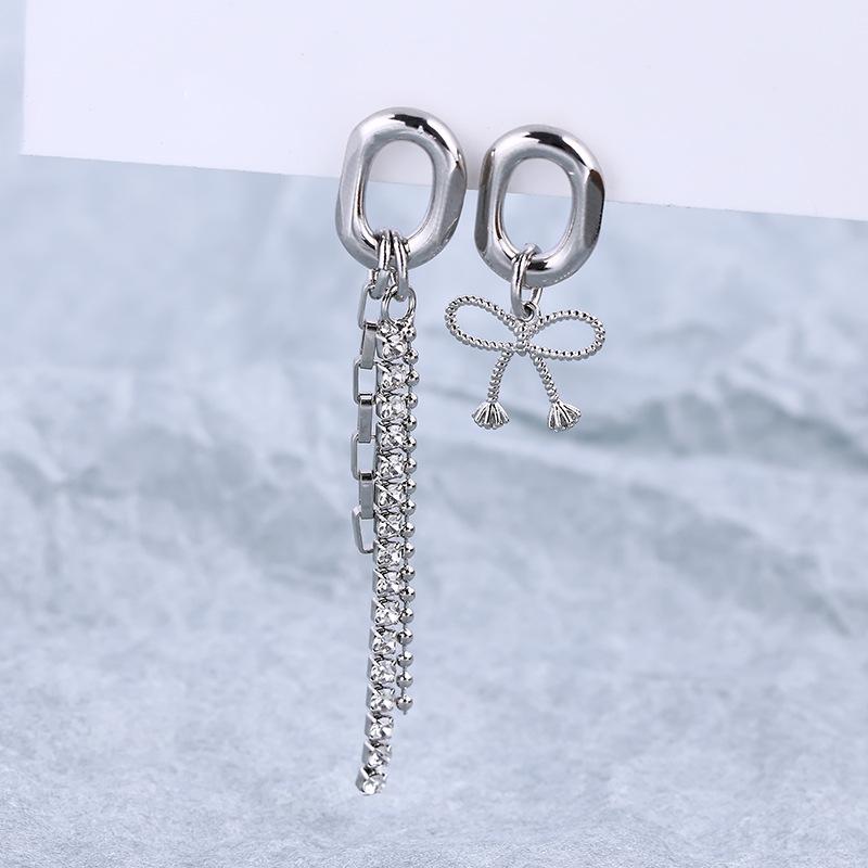 Серьги-цепочки с бантом, с бриллиантами, персонализированные, модные, с бахромой, серьги-пусеты, ранняя весна и Новый год