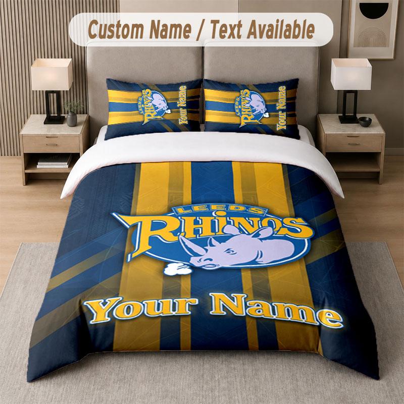 Custom Bedding Set Leeds Rhinos Pattern, Print Name Text 1 Duvet Cover plus 2 Pillowcases Home Textile