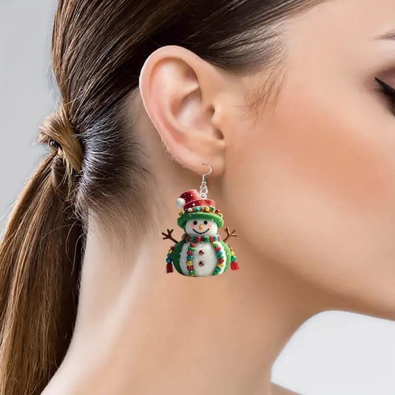 Christmas Themed Snowman Pattern Women Acrylic Earrings For Holiday Style