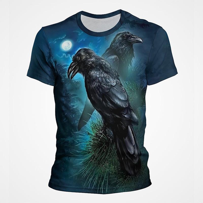 Футболка с принтом «Punk Crow» 3D, футболка «Dark Mighty Raven», мужская повседневная уличная одежда, женские футболки, повседневные топы с птицами и графикой больших размеров