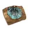 Molten Glass Candle Holder on Wood Base