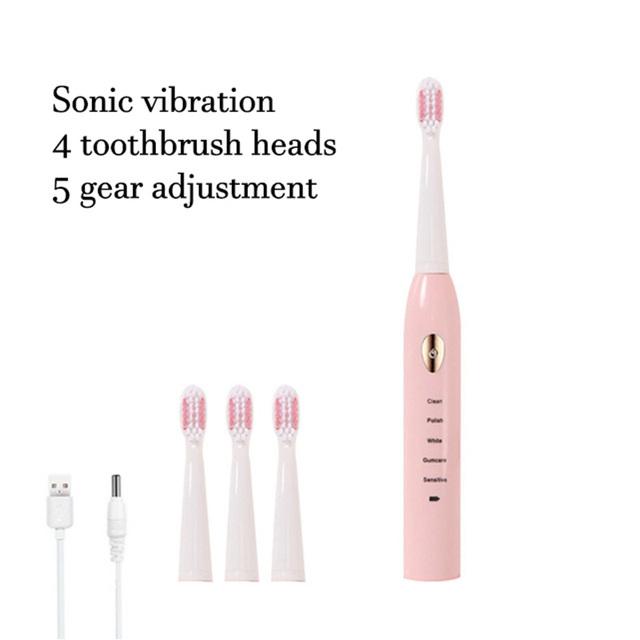 Clean Adult Black White Classic Acoustic Electric Toothbrush Adult 5-gear Mode USB Charging IPX7 Waterproof Acoustic Electric
