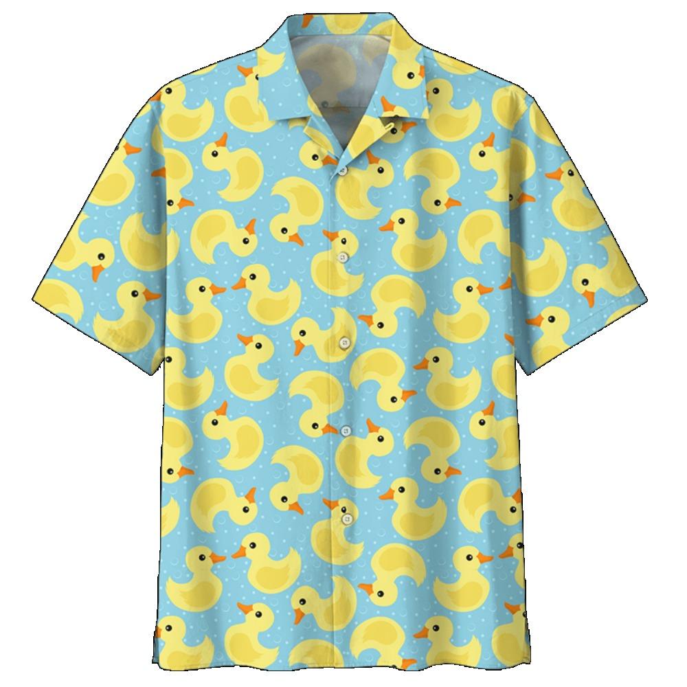 Cartoon Duck Pattern Hawaiian Shirt For Men Summer 3d Printed Animal Shirts Women Street Short Sleeves Lapel Loose Button Blouse