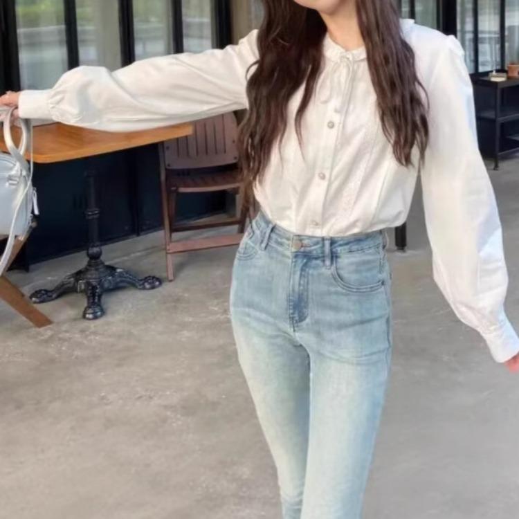 Белая рубашка с кукольным воротником, новый дизайн, рубашка Sense Niche Spring, топ с длинными рукавами во французском стиле