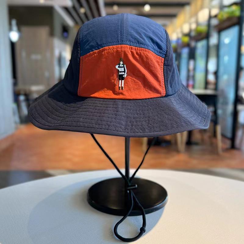 Cartoon embroidery versatile outdoor color matching hat quick-drying visor hat men's and women's bucket hat new sunscreen hat