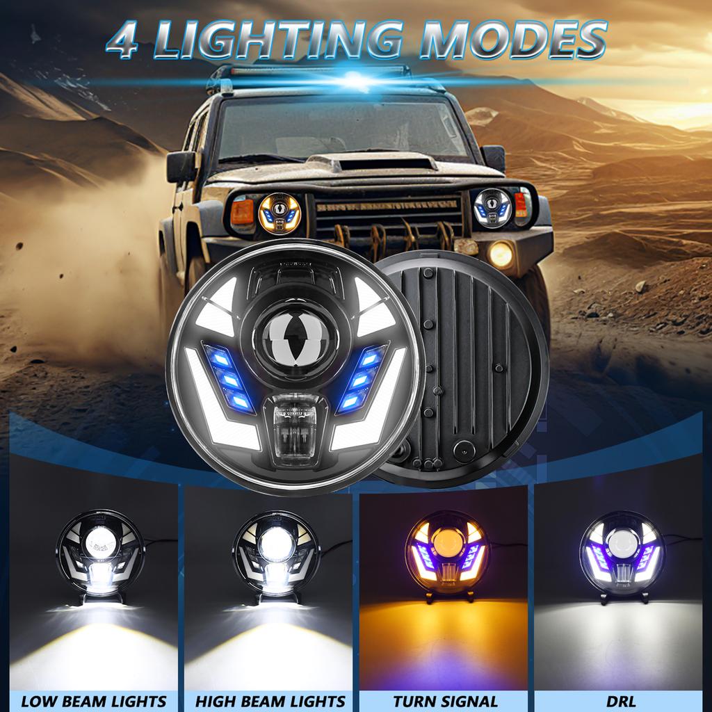 7-дюймовые светодиодные фары, водонепроницаемые круглые фары с дальним и ближним светом, замена указателя поворота DRL