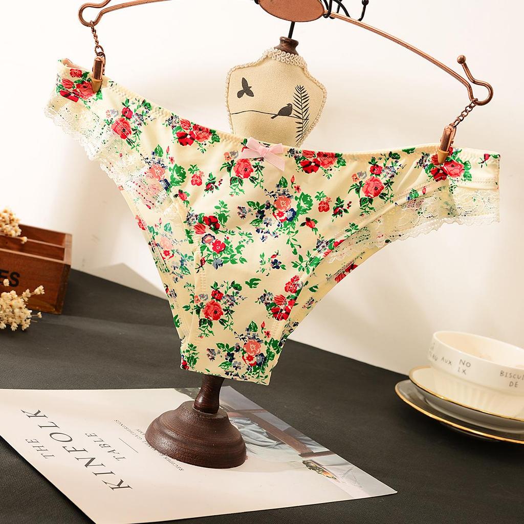 Женские шелковистые трусики-треугольники Diaochan - Цветочное кружево, Без следов от трусиков