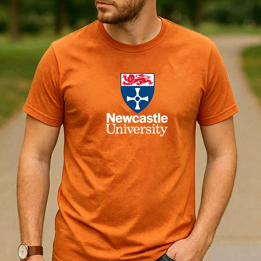 Vintage Newcastle University Lion Shield Crest Logo Cotton Graphic T Shirt Unisex Short Sleeve Alumni Holiday Gift Top