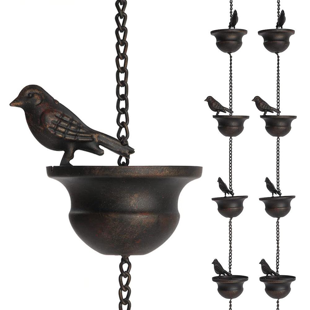 8 Feet Metal Rainwater Catcher Chain Mobile Drainage Rain Chain 8 Birds Cups Decoration Hangings for Outdoor Courtyard Garden