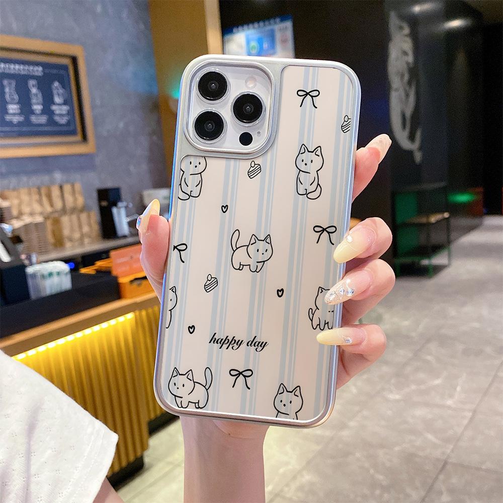Нежный милый дизайн кошка чехол для iPhone мобильного телефона apple 14 матовый ощущение голого металла 17pro милый противоударный