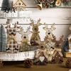 Vintage Distressed Wood Figurines Wooden Christmas Tabletop Decor, Rustic Reindeer Animal Figurines, Farmhouse Style Holiday Ornament Set Tiered Tray
