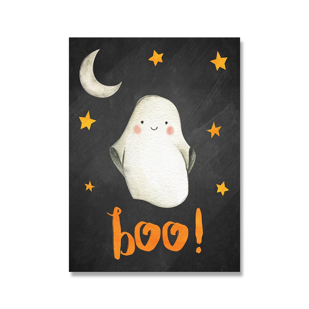 Halloween Wall Art Poster Print Pumpkin Cartoon Cute Skull Ghost Quote Canvas Painting Picture For Kids Living Room Home Decor