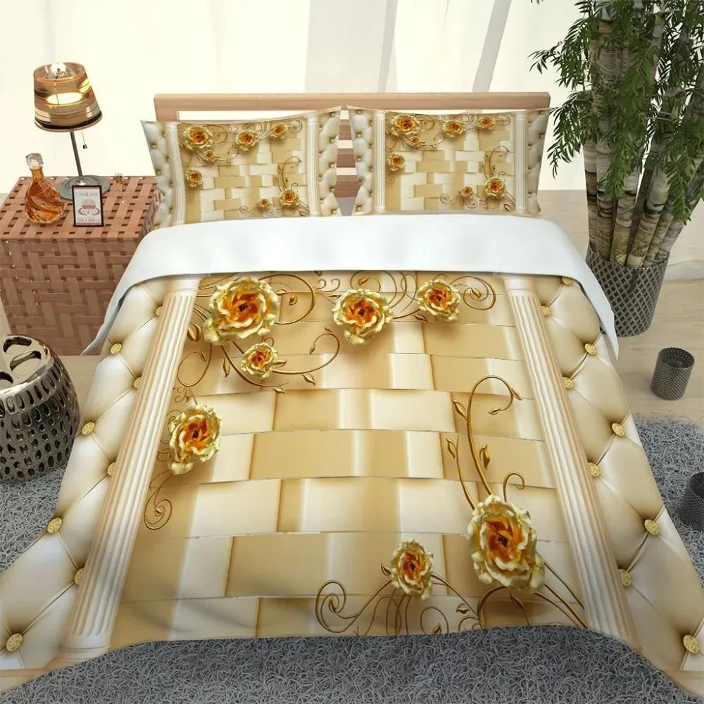 3D Angel Bedding Set Golden Luxury Bedclothes European Pattern Duvet Cover Retro Chain Comforter Cover 3 Piece For Girls Boys
