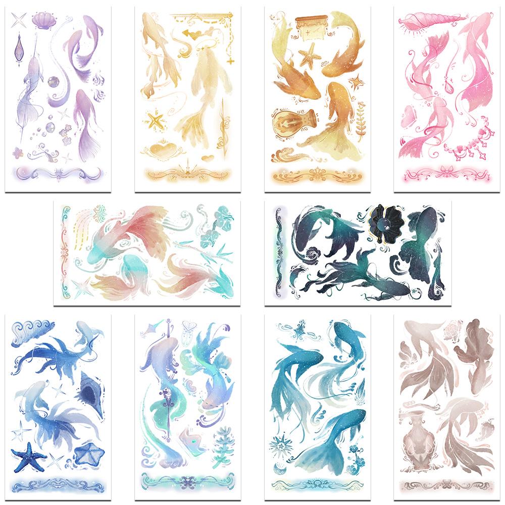 10 листов красочных наклеек-татуировок с изображением карпа для рук, тела, рук, временных поддельных водонепроницаемых наклеек для татуировок, подарки для студентов