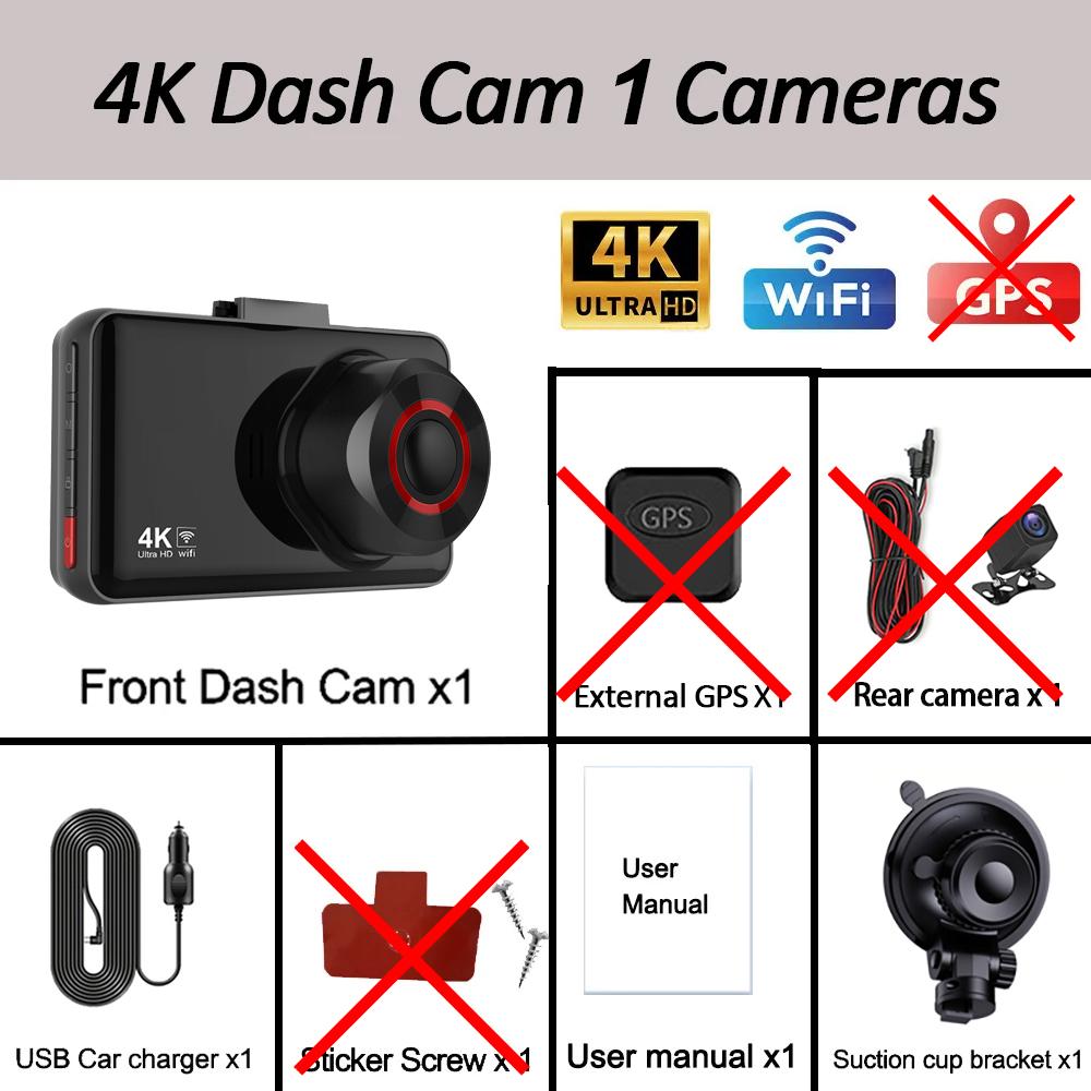 4K Автомобильный видеорегистратор Видеорегистратор GPS Wifi Передняя и задняя камера Видеорегистратор для автомобилей Камера заднего вида для автомобиля Парковочный монитор Черный ящик