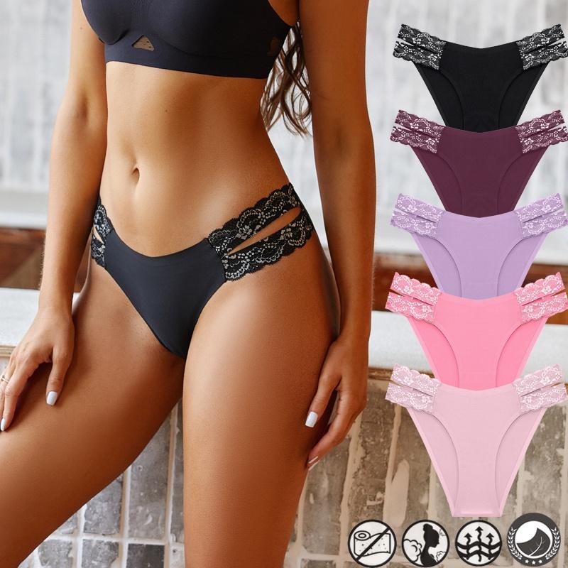 Sexy Belt Panty for Low-Waist Ice Silk Seamless Lingerie Lace Traceless Briefs Low-Waist Underwear Soft and Comfortable