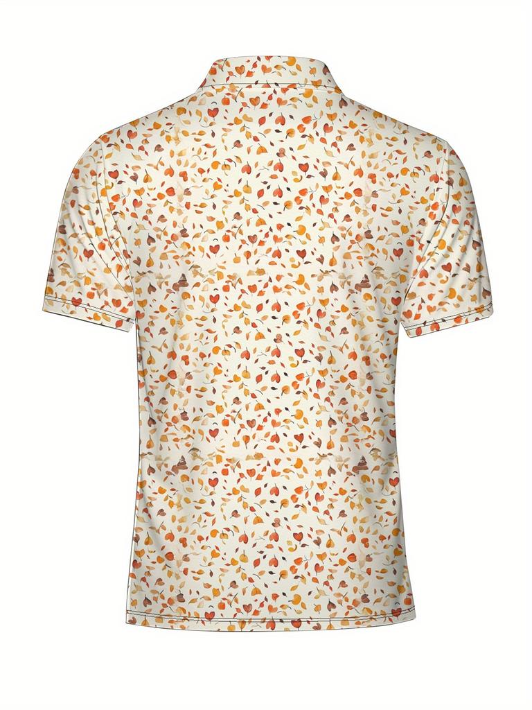 Men's Short Sleeve Polo Shirt with Flat Digital Print Pattern - No Texture