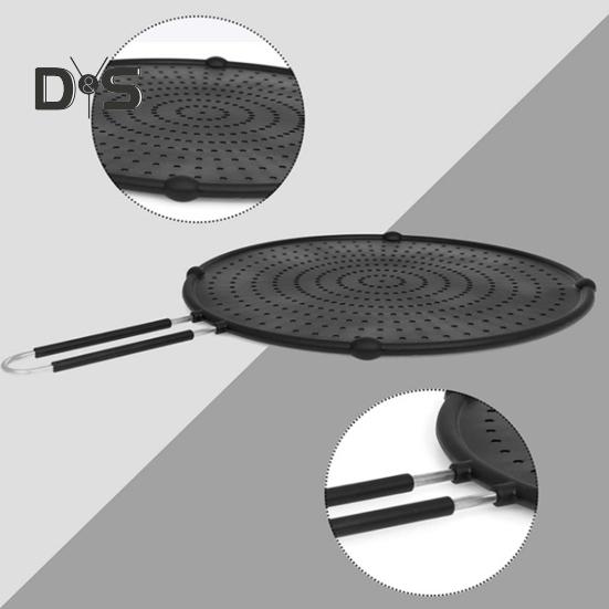 Grease Splatter Guard with Handle Heat-Resistant Non-stick Reusable Silicone Frying Pan Oil Splatter Screen Kitchen Tool