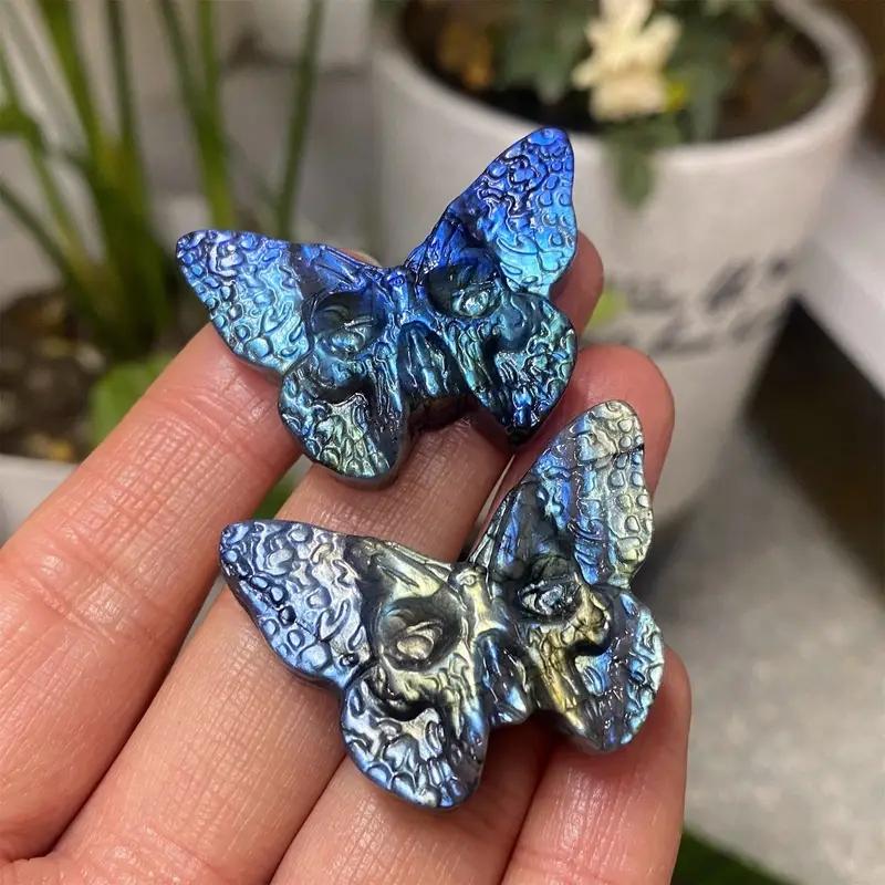 1 шт. Лабрадорит Бабочка Череп Кристалл Образец Минерал Декор с Дизайном Крыльев Бабочки, Уникальное Украшение для Дома