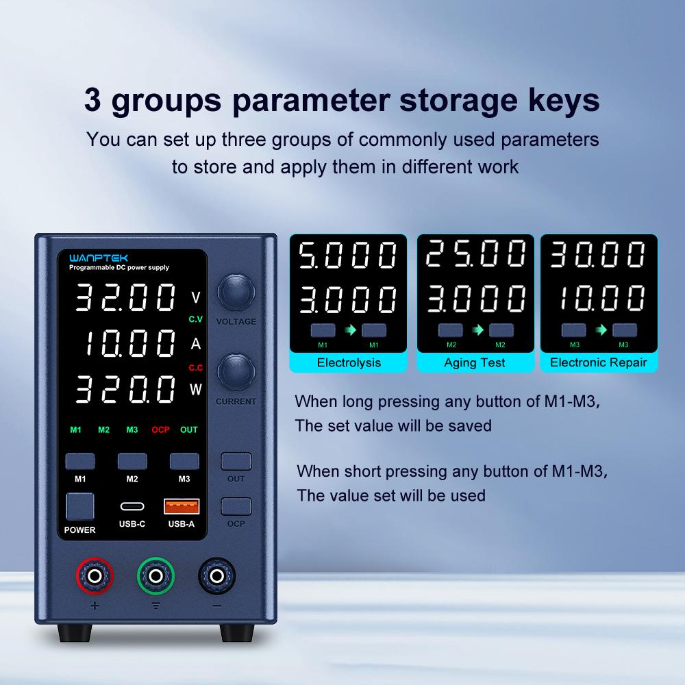 Laboratory power supply 32V 10A adjustable DC power supply with three sets of data storage With USB and Type-C fast charging