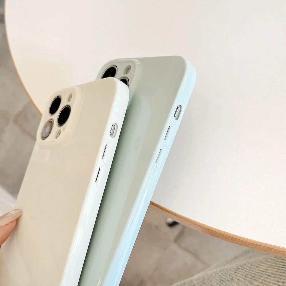 Противоударный чехол кремового цвета для iPhone 15 14 13 12 11 Pro Max X XS XR Max 7 8 Plus SE 3, глянцевый мягкий силиконовый чехол-бампер