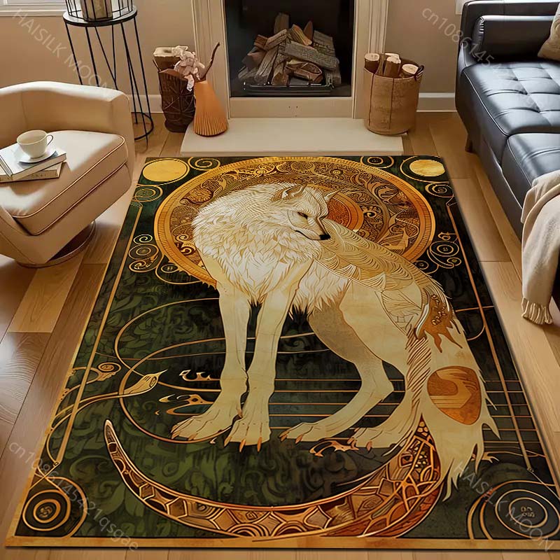 1PC Wolf Mythical Painting Carpet for Living Room Bedroom Sofa Doormat Decor Area Rug Non-slip Floor Mat Machine Washable