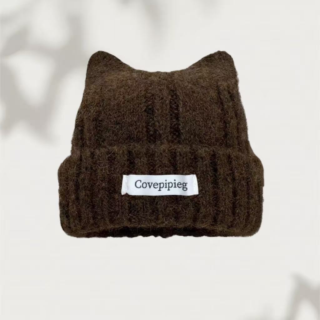 Зимняя теплая шапка-бини с ушками кошки для женщин, защита ушей, однотонная, вязаная крючком, шапка-бини, милая женская вязаная шапка, шапка-бини