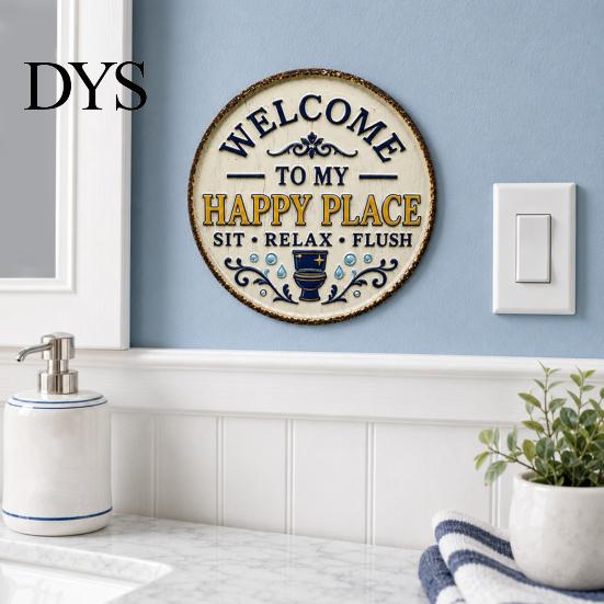 Weatherproof Door Sign for Bathroom Vintage Rustic Metal Tin Sign, 8 Inch Round Wall Hanging House Plaque, Retro Funny Farmhouse Decorative