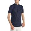 Golf Wear Mesh Jacquard Print Short Sleeve Mock Neck Deep Size L Shirt, Moisture-Wicking, Quick-Drying, Stretch, Navy, (E2MA2002)