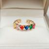 1 шт. Модные цветные циркониевые кольца в форме сердца с регулируемым отверстием для женщин, стекируемые кольца, ювелирные изделия, аксессуары для свадебной вечеринки