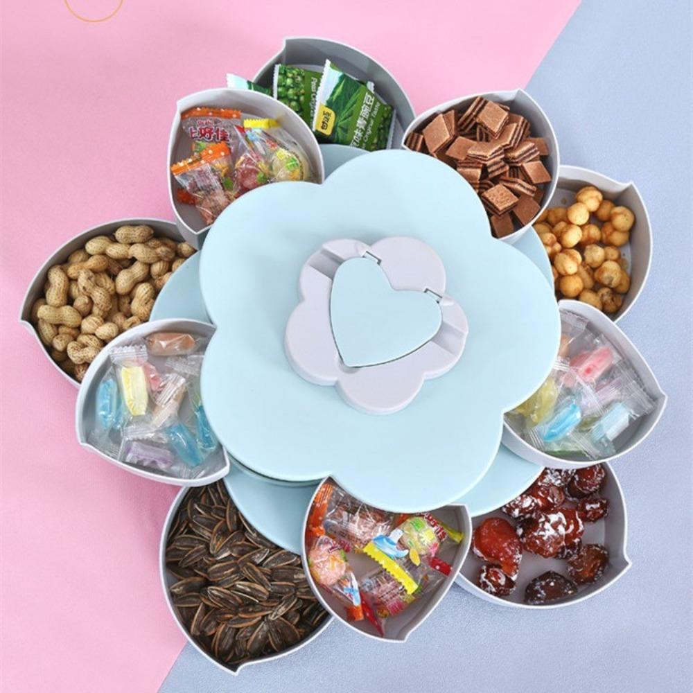 2-layer Snack Tray with Phone Holder Jewelry Organizer Creative Rotating Petal Candy Box Entertain