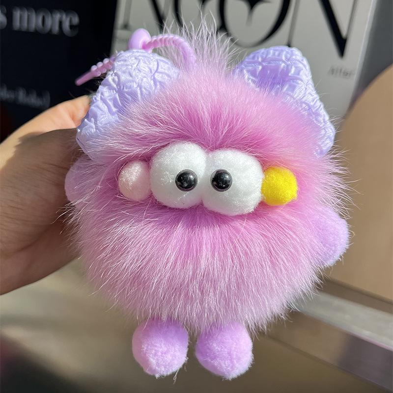 Creative Fox Fur Bowknot Coal Pendant Keychain & Backpack Charm for Girls