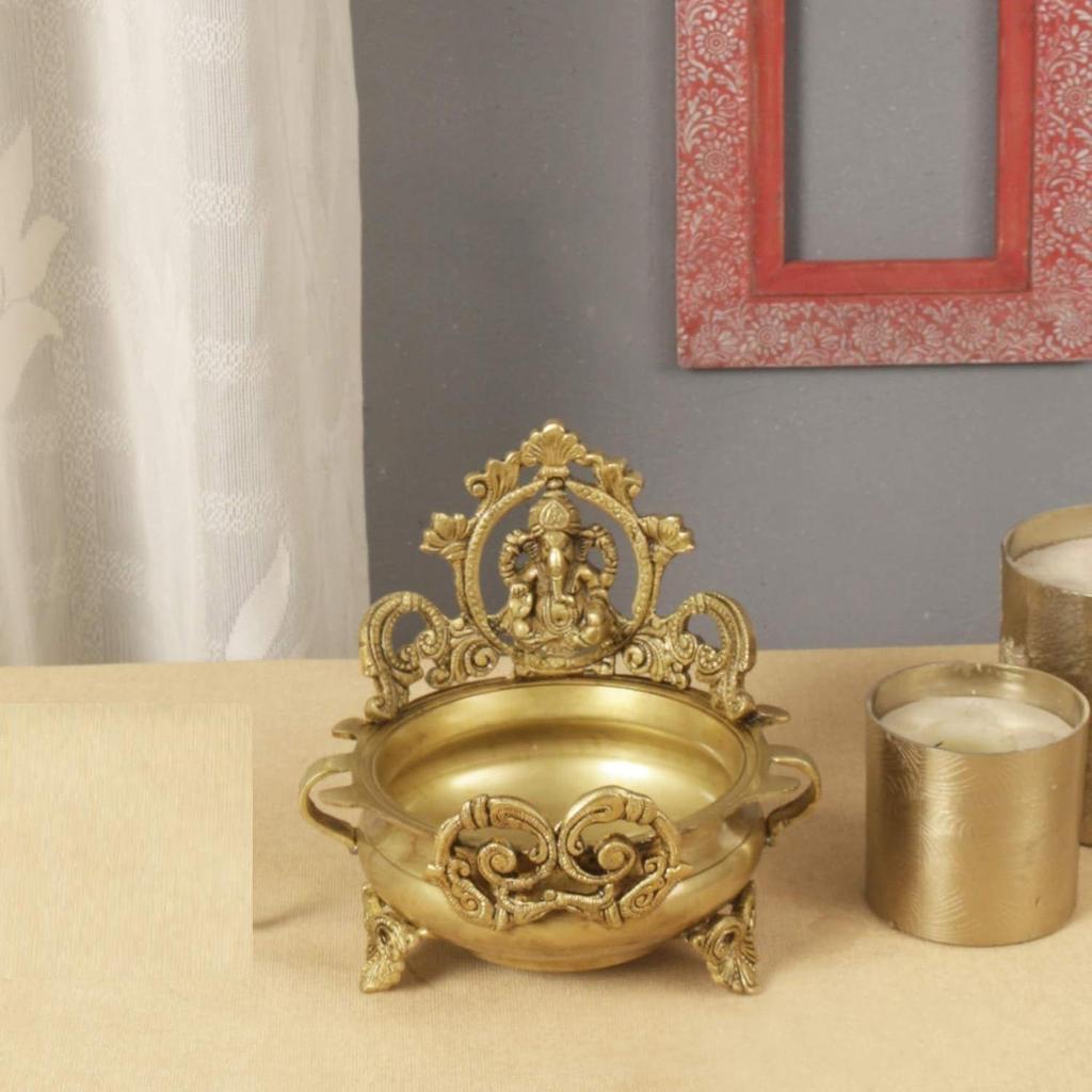 Латунная этническая резная чаша Ганеша 7 дюймов латунная чаша Urli Decor, золотая, чаша Urli для домашнего декора, новая