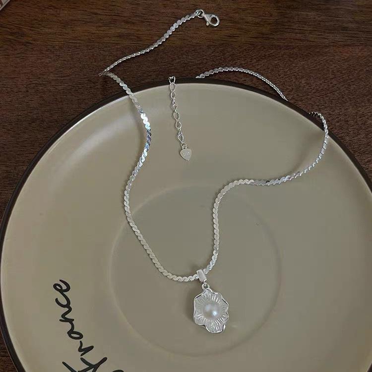 Корейское стерлинговое серебро S925, ожерелье-цепочка «змеиная кость» с жемчугом в виде яичницы-глазуньи