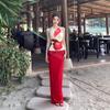 Zhao Ruth's same holiday swimsuit beach skirt set, sexy backless neck red split three-piece set