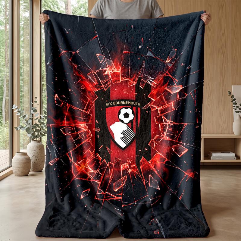 Bournemouth Football Print Flannel Blanket, Soft Warm Lightweight Throw Blanket for Sofa Bed Camping