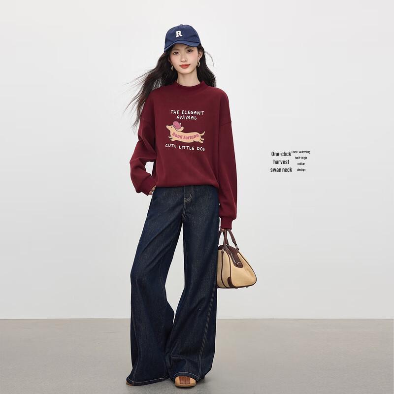 Sllsky Women's Dachshund Print Mock Neck Sweatshirt