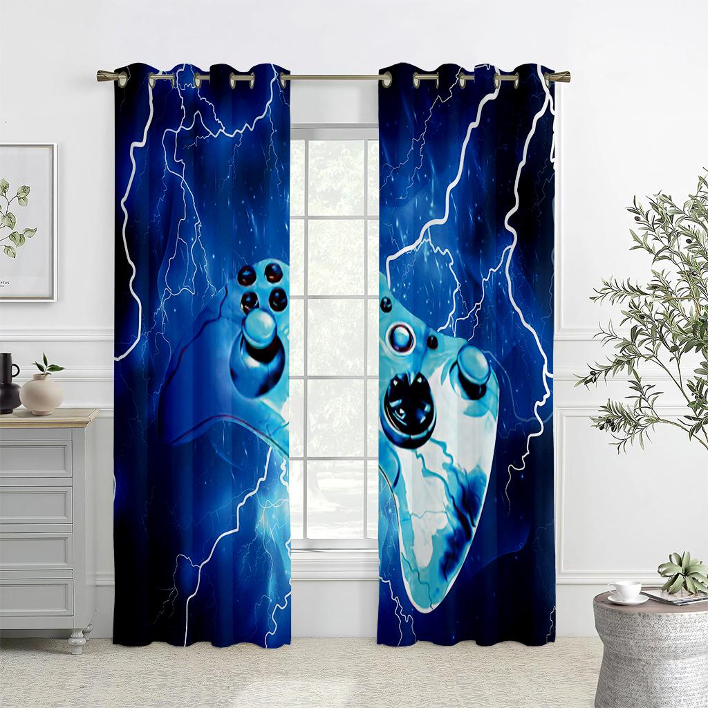 Мультяшный черно-белый игровой электронный контроллер занавес, 2 панели, детская комната, спальня, кабинет, декоративное окно