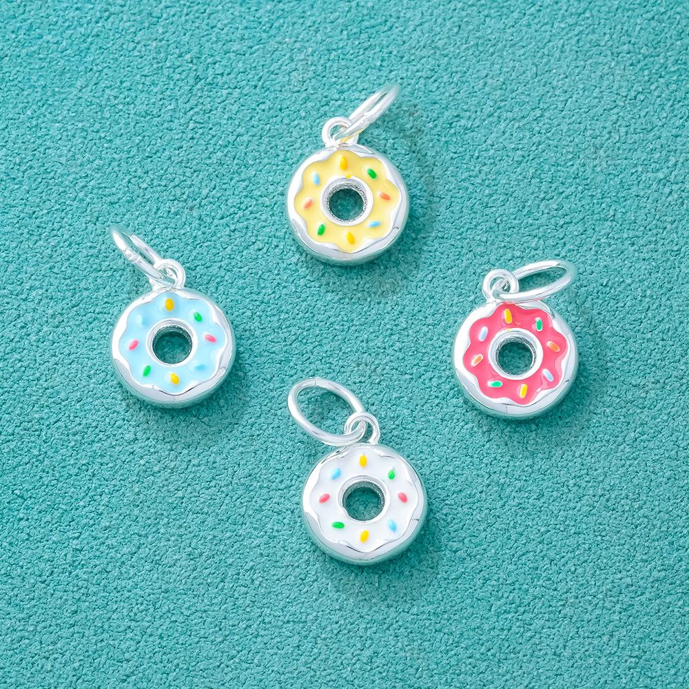 D321 Enamel Holiday Fun Charm 925 Sterling Silver DIY Pendant Pure Silver Donut Shape Charms Diy