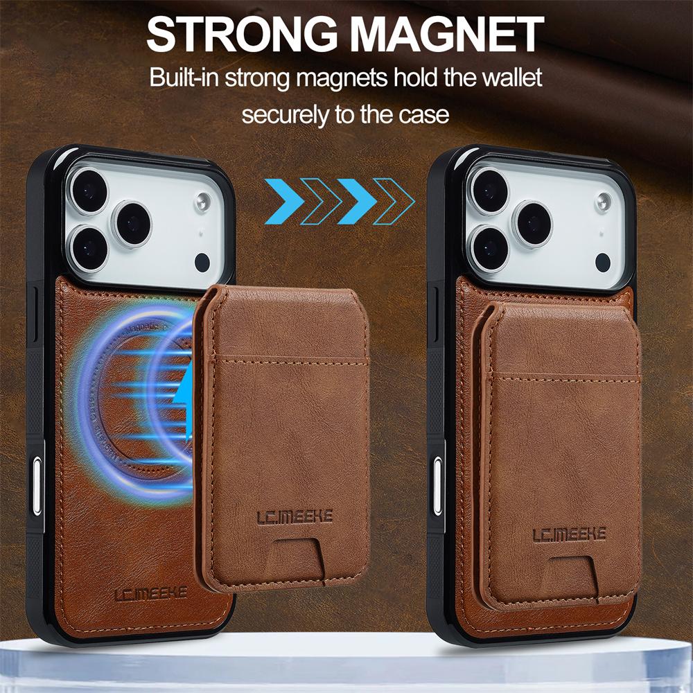 Съемный Чехол-Кошелек из Кожи с Магнитом для Карт для IPhone 17 Air 16E 16 15 14 11 Pro Max 13 12 Mini XS XR X 7 8 Plus Слот для Карт