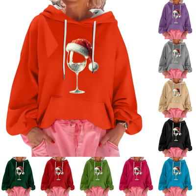 Женский рождественский принт, свободный повседневный худи с длинным рукавом и капюшоном