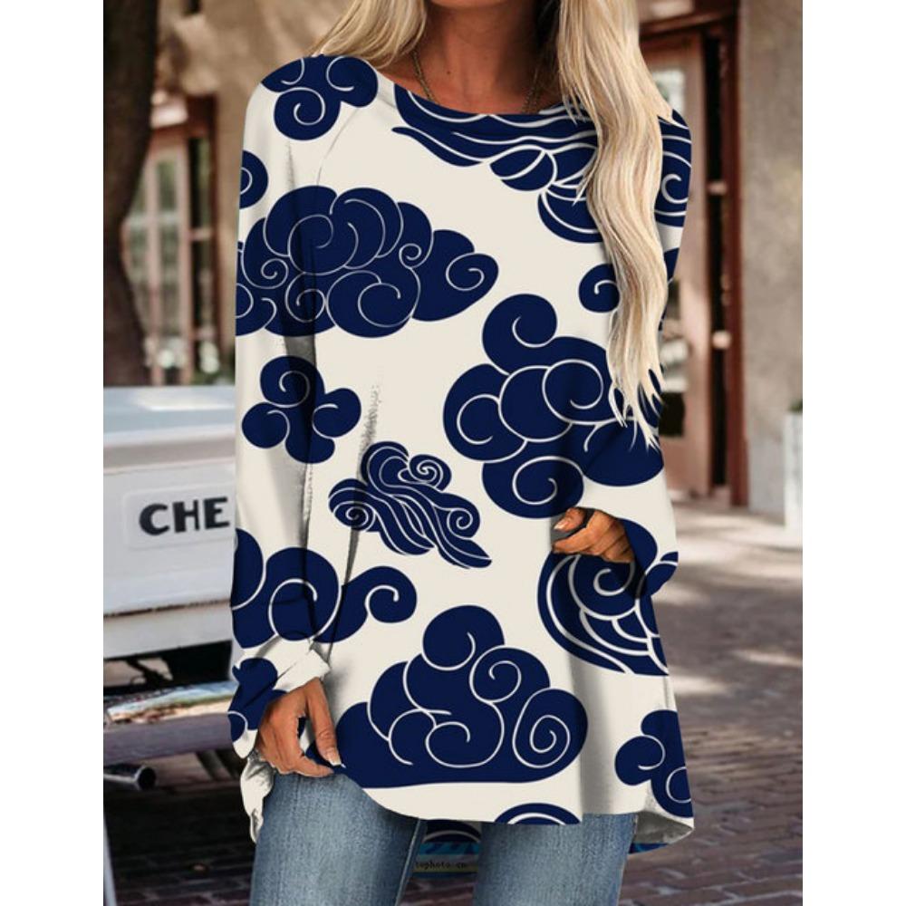 Женская футболка с длинным рукавом, новый топ с принтом, модная новая одежда на осень и зиму, свободная версия большого размера с длинным рукавом