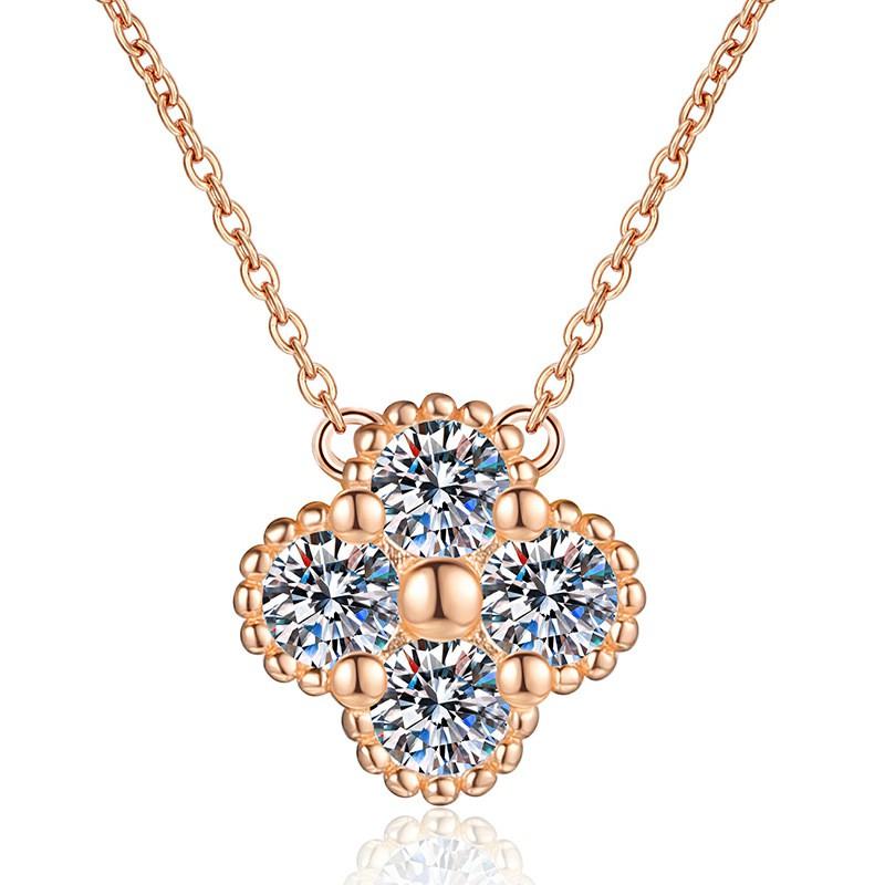 Rose Gold Plated 1.2ct D Color Moissanite Necklace Four Leaf Clover Full Jewelry Women