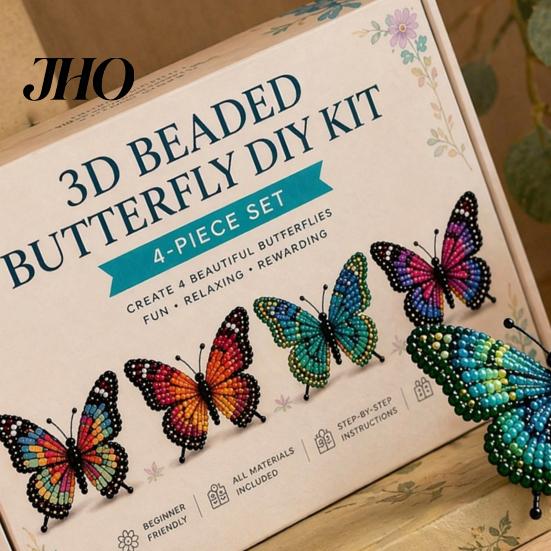 Relaxing Craft Projects 3D Beaded Butterfly Kit, Tiny Animal DIY Handmade Art Set Kit For Adults with Instruction, Cute 4-Pack Butterflies Beadwork