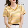 Летняя женская футболка с v-образным вырезом, полосатый топ с короткими рукавами