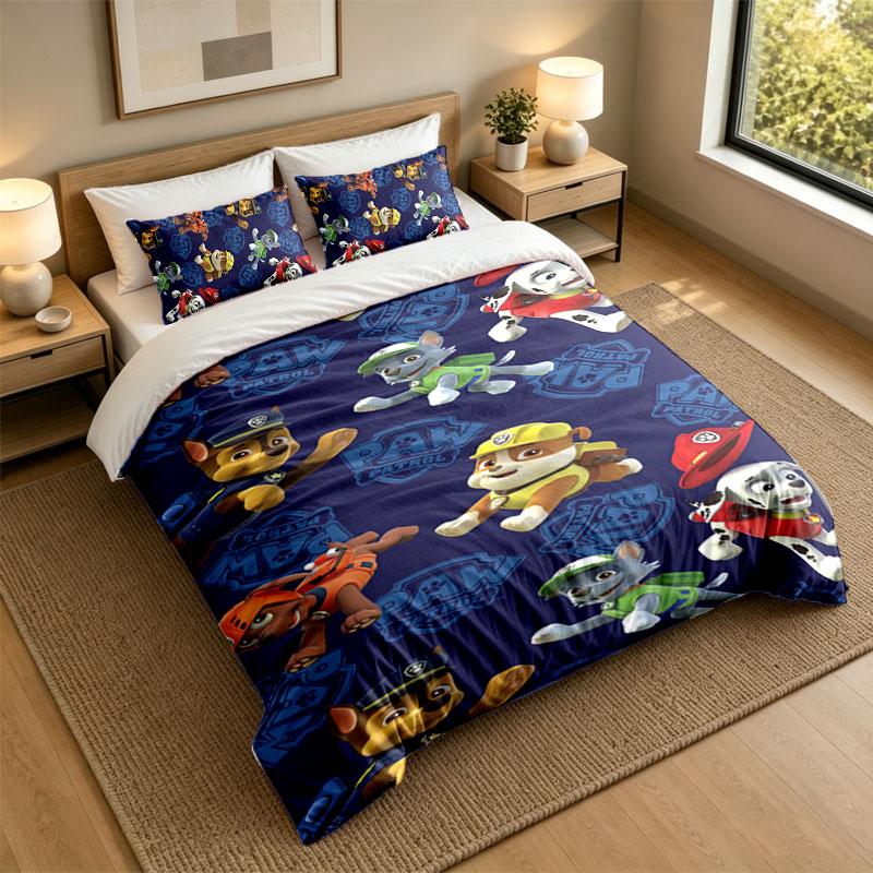 3Pcs Bedding SetPAW Patrol Soft Bed Sheet and Two Pillowcases Home Bedroom Decor