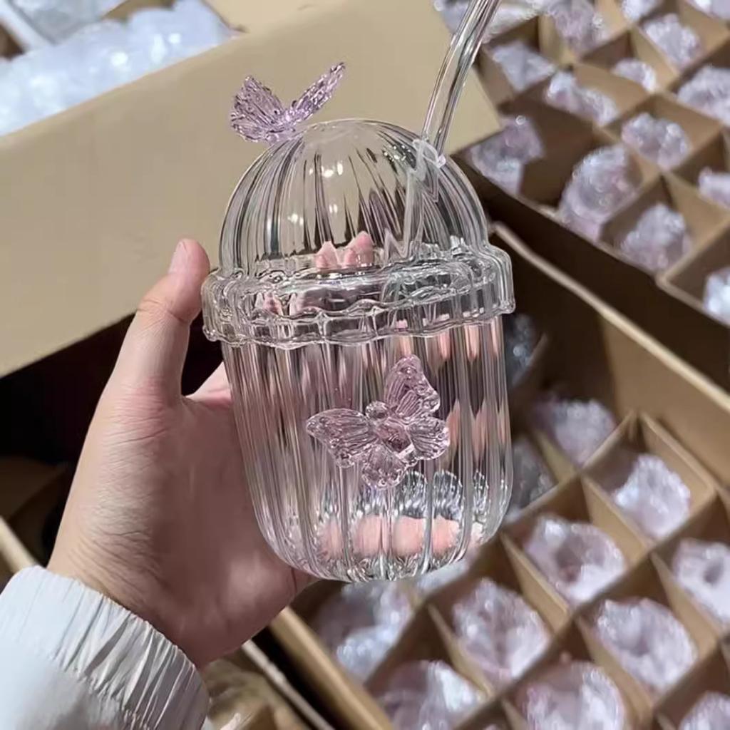 1 шт. 400 мл набор стаканов для питья с дизайном бабочки для холодного кофе, сока, чая и молока, идеальный подарок на день рождения и праздники