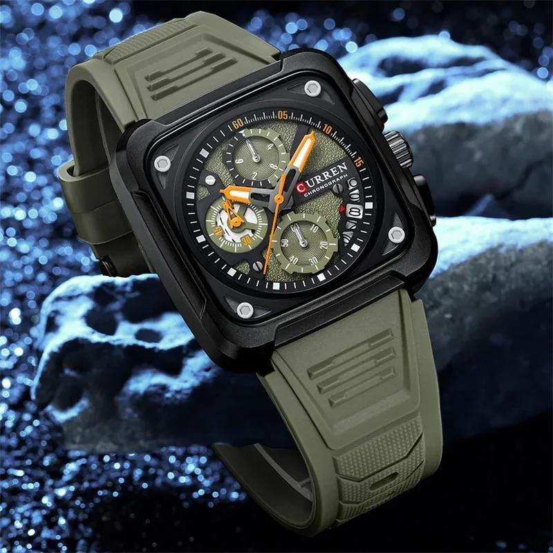 CURREN Business Quartz Watch For Men Original Chronograph Silica Gel Wristwatch Waterproof Luminous Calendar Luxury Man Watches