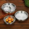 Flat 304 Stainless Steel Dish Plate Cooking Bowls Thickened Dinner Plates Seasoning Dishes for Kitchen Double Layer Tableware